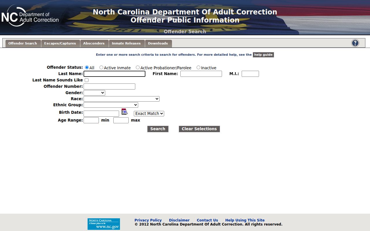NCDAC state custody search for Alexander County arrest history