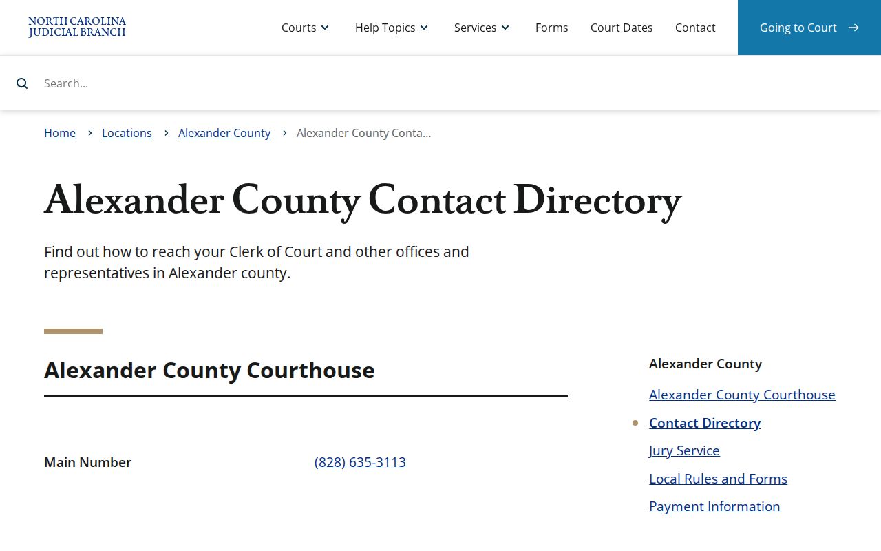 Alexander County criminal court clerk and magistrate directory