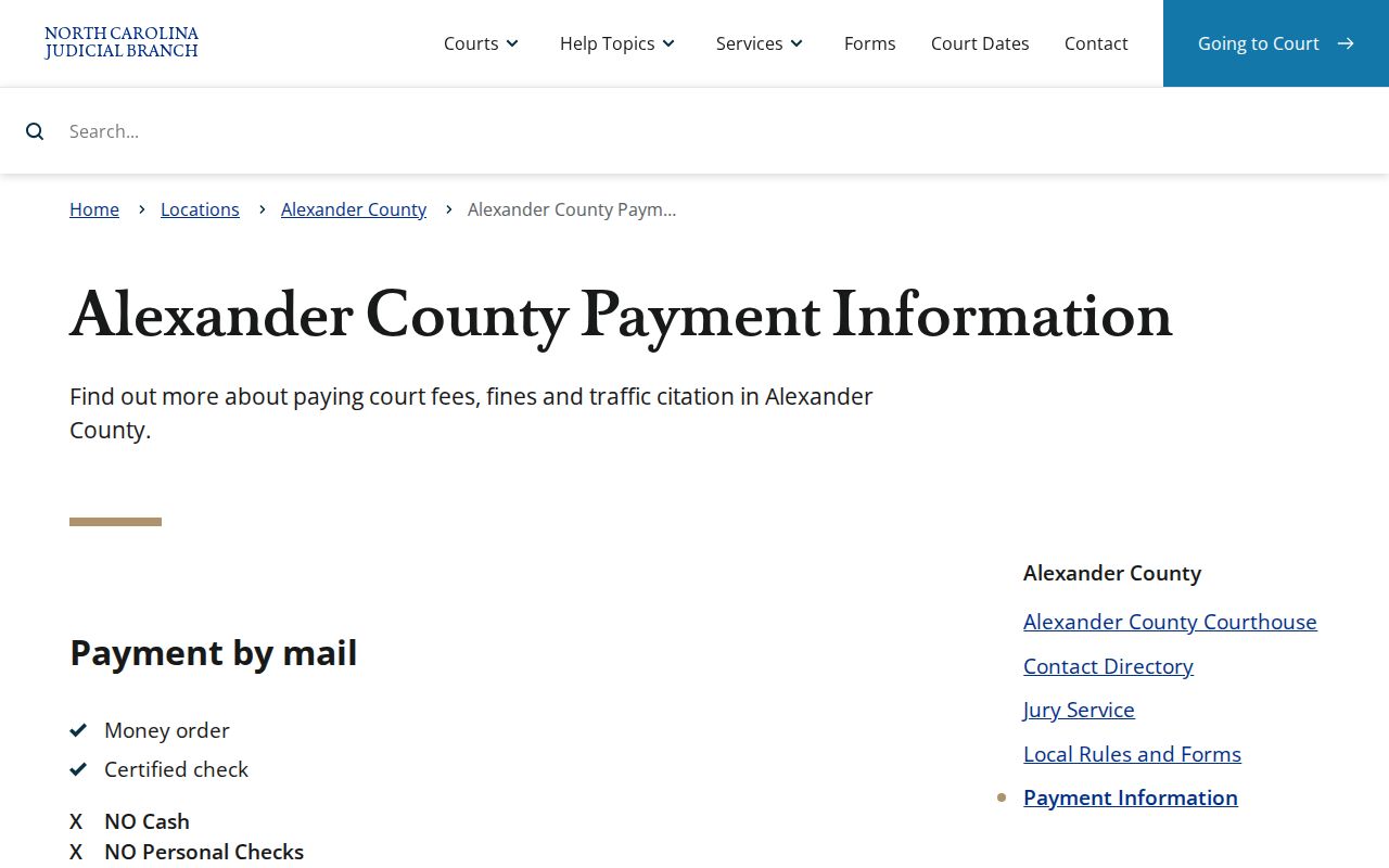 Alexander County criminal court case payment options