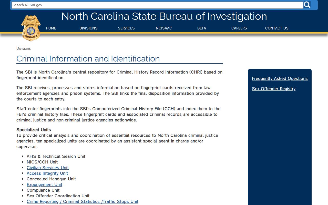 Alexander County criminal history NCSBI repository information
