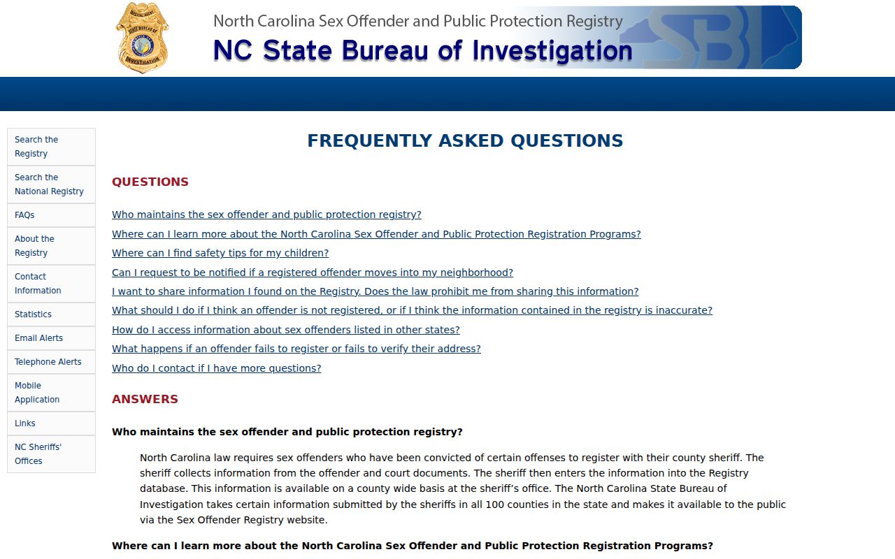 Alexander County sex offender registry accuracy and reporting FAQ