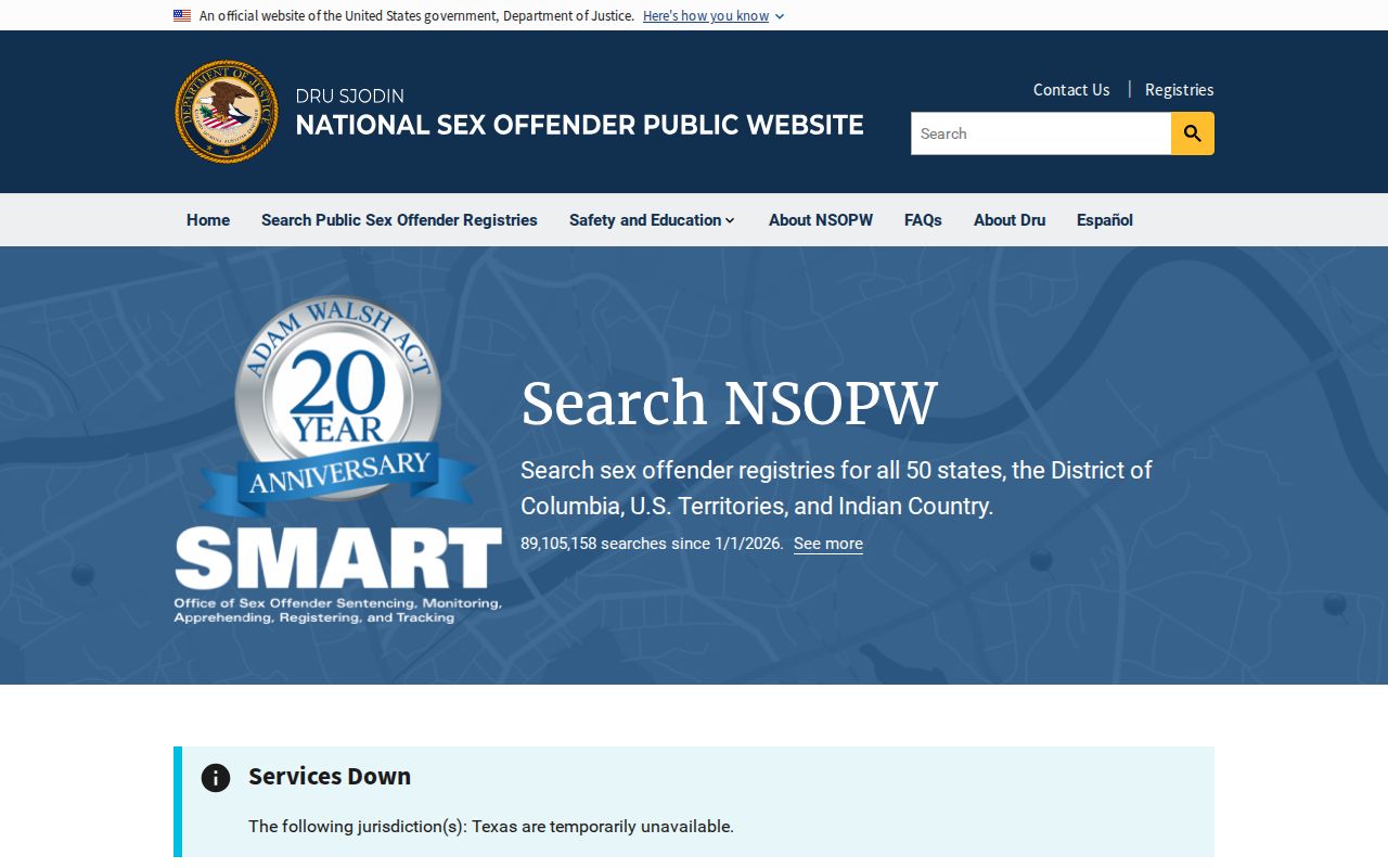 Alexander County sex offender check with national DOJ registry