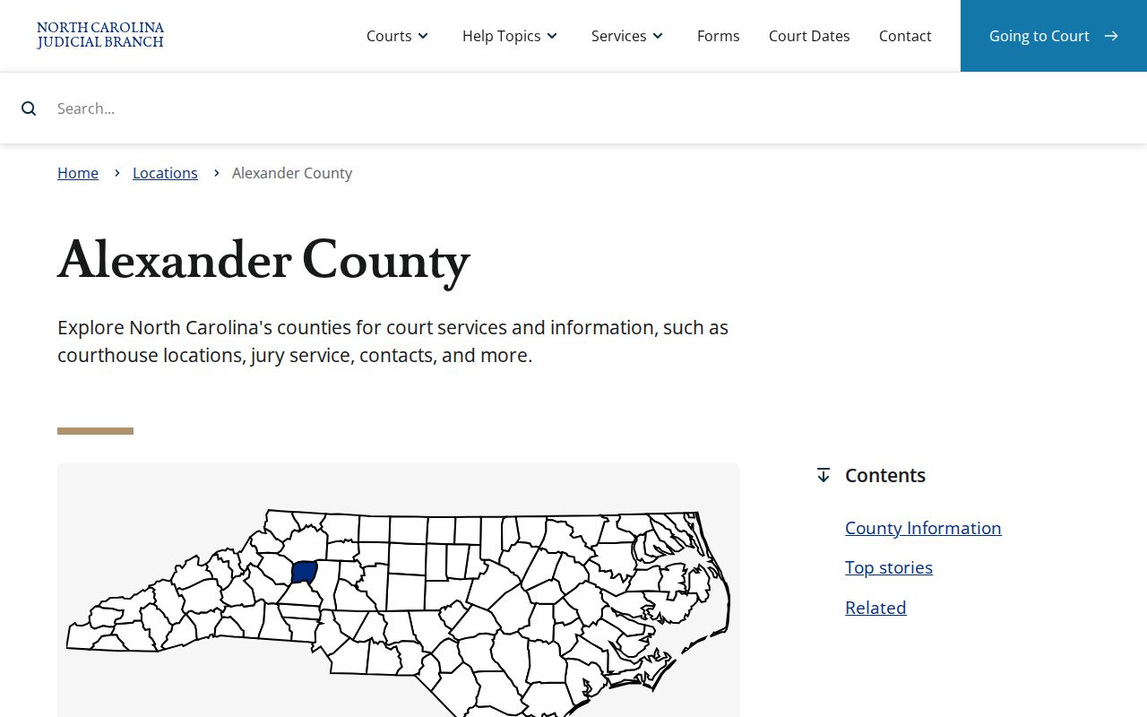 Alexander County court page for Taylorsville criminal case records