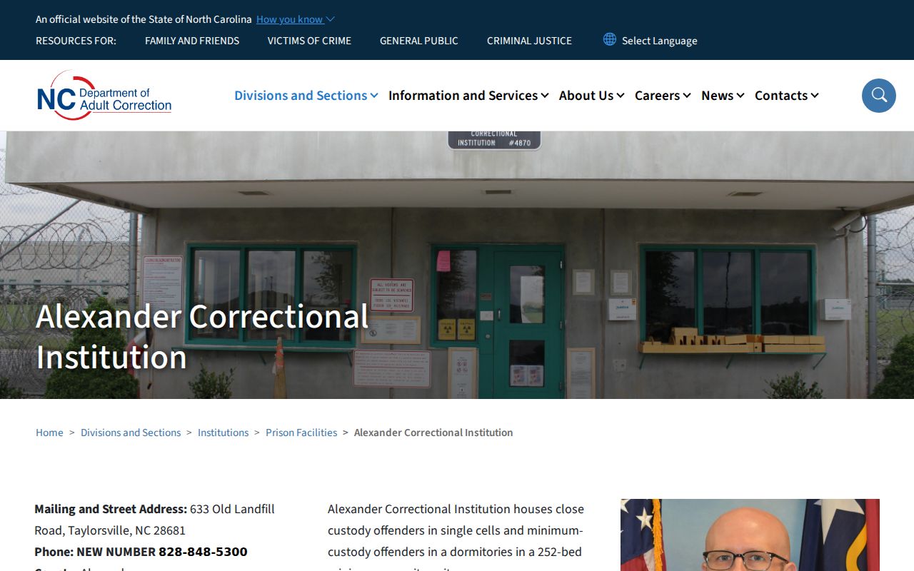 Alexander County state prison distinguished from Taylorsville arrest records